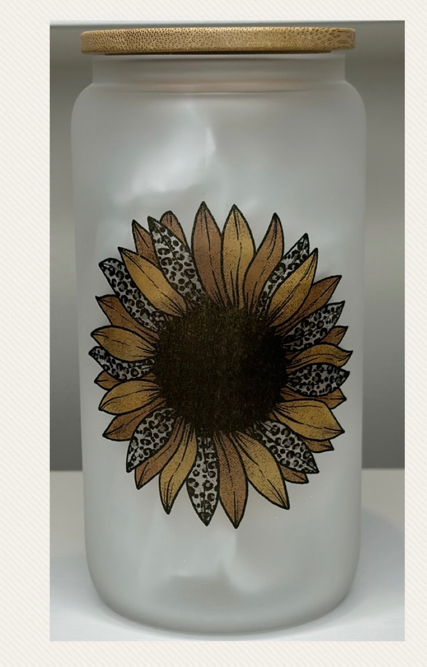 Cheetah sunflower glass cup