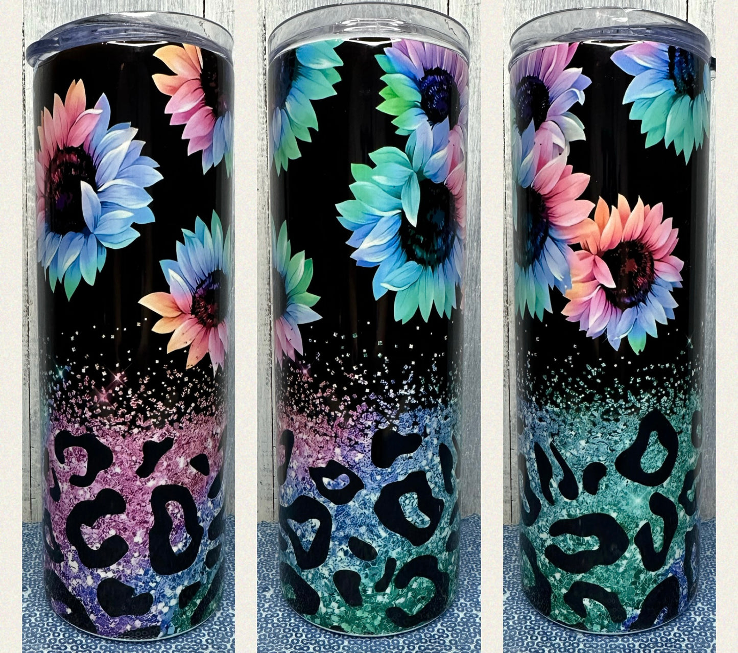 Rainbow sunflowers & cheetah 20 oz tumbler