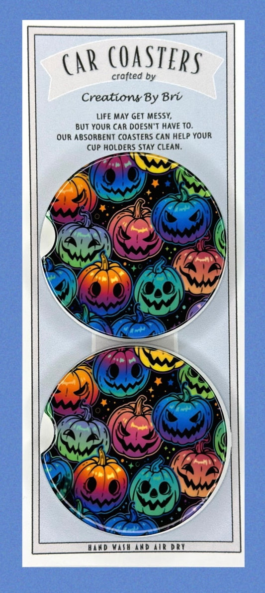 Rainbow pumpkin car coasters