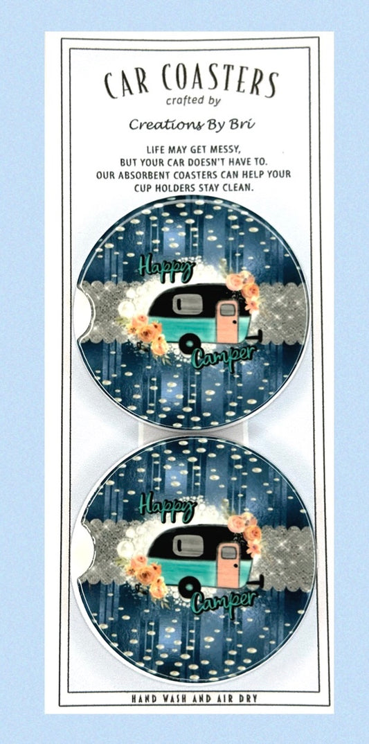 Happy camper car coasters