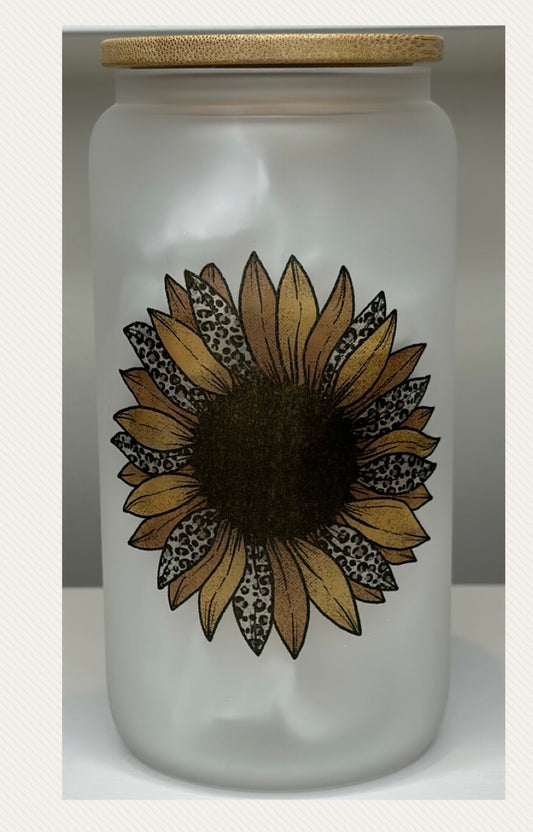 Cheetah sunflower glass cup