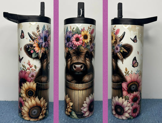 Floral Highland Cow 20oz Hydro Duo