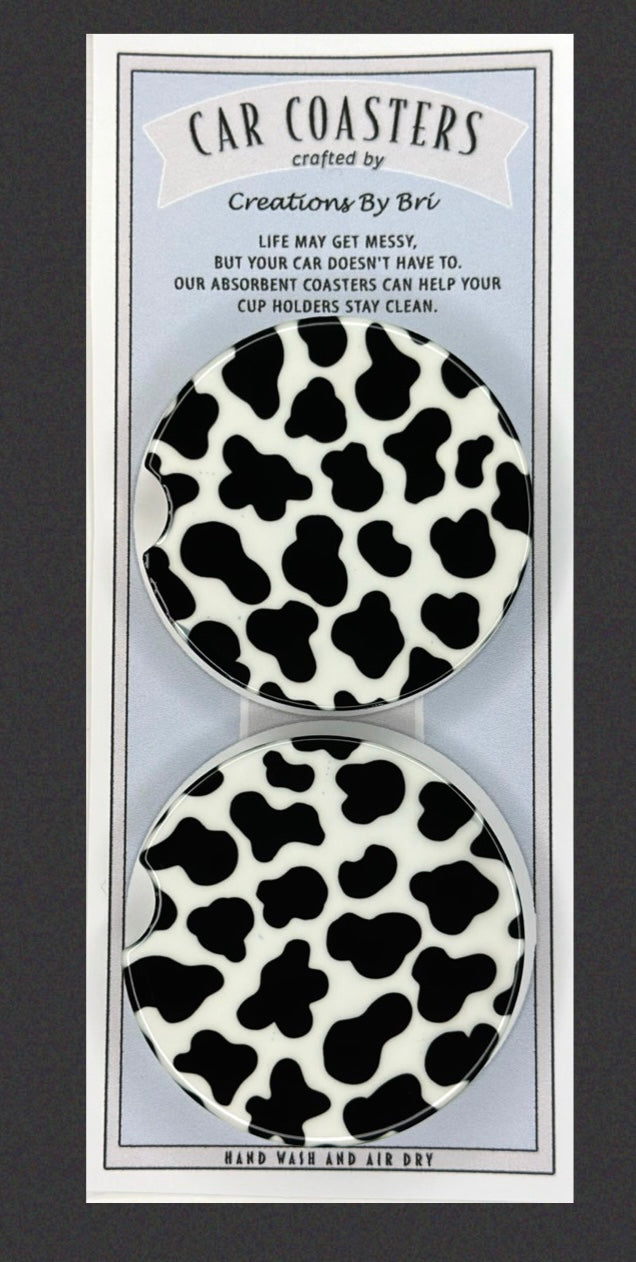 Cow print car coasters