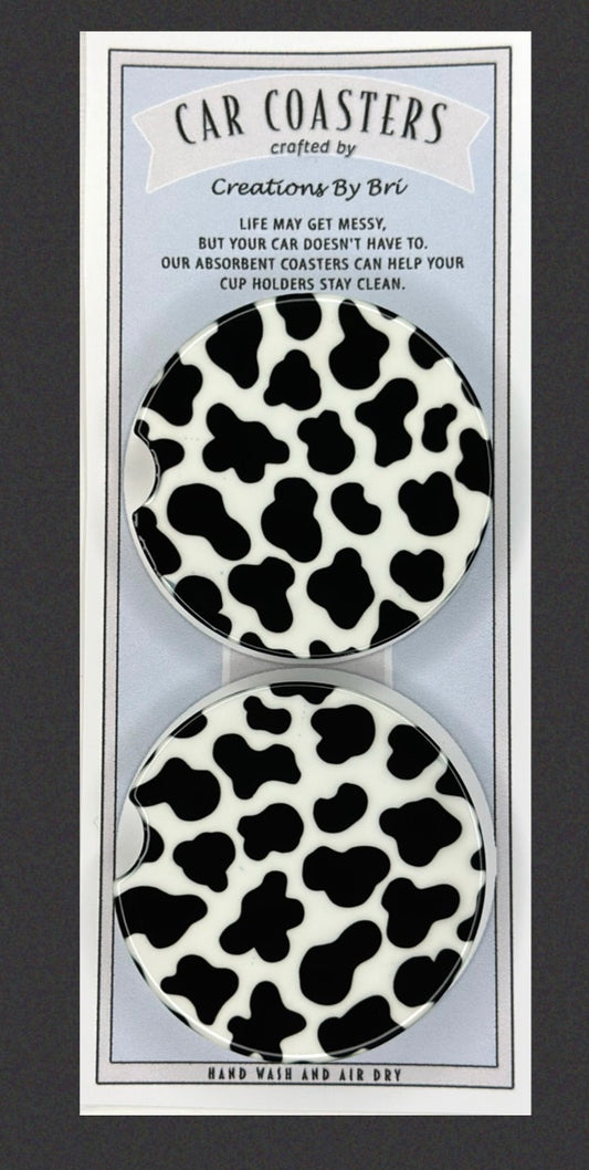 Cow print car coasters
