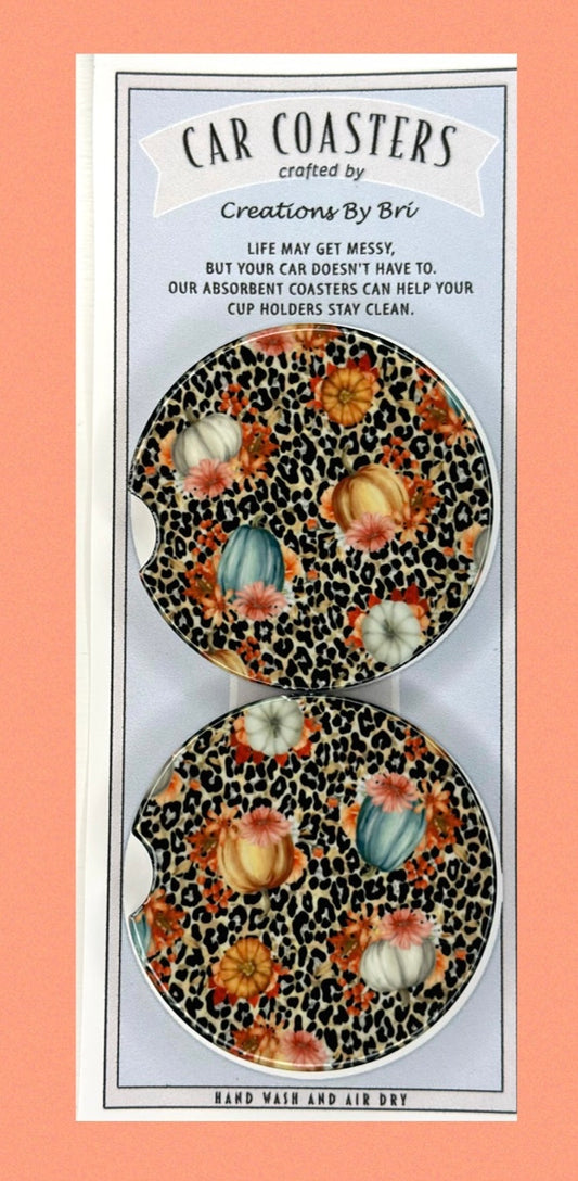 Pumpkin Cheetah print car coasters