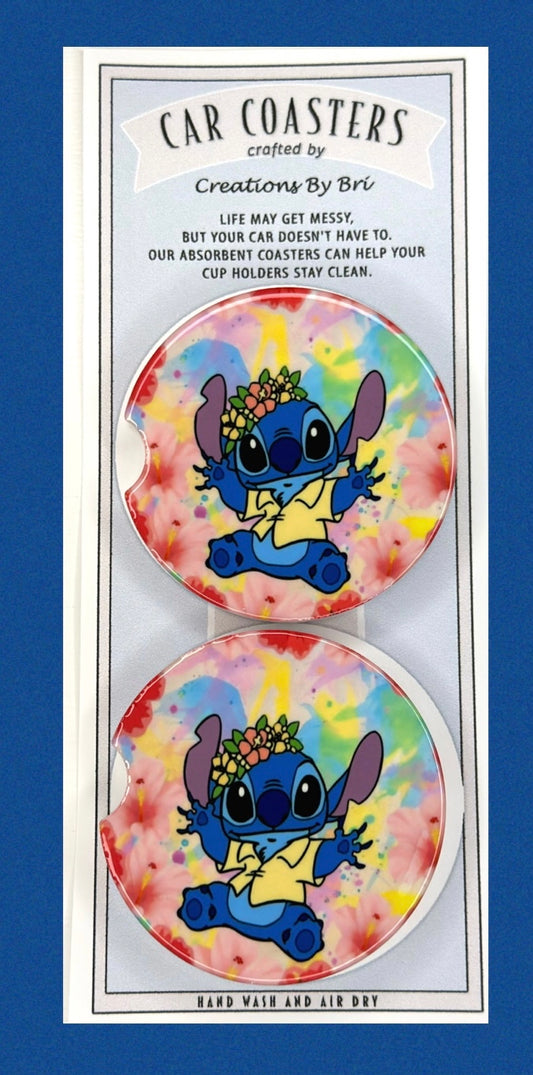Floral stitch car coasters