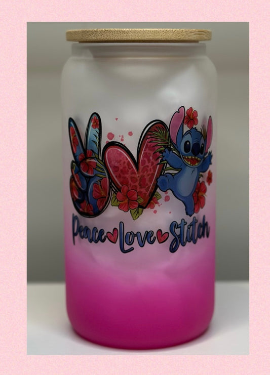Peace•love•stitch glass cup