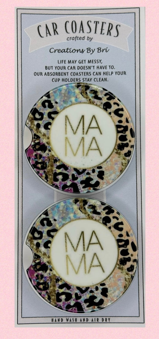 Cheetah mama car coasters