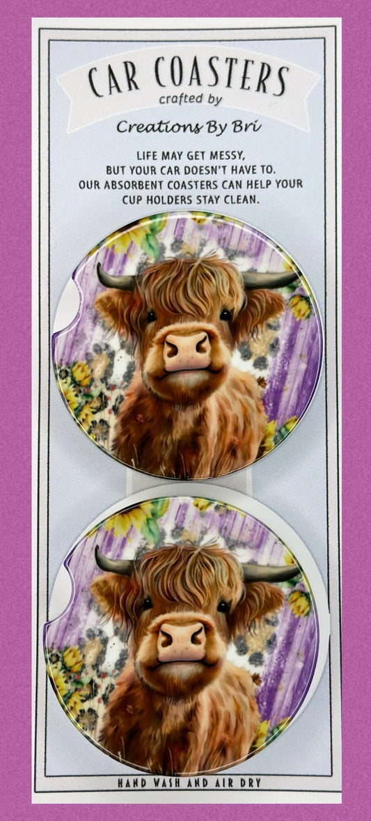 Highland cow car coasters