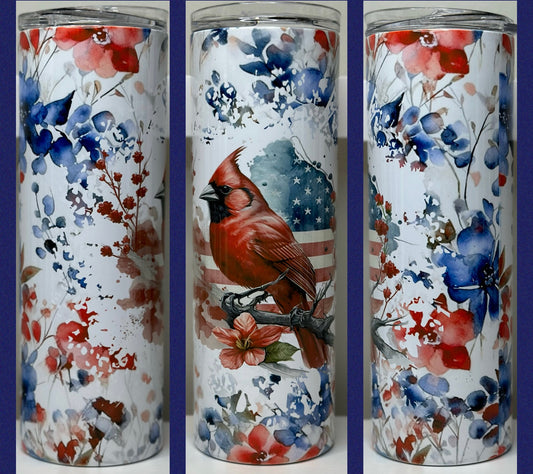 Red, white & blue cardinal 20oz tumbler