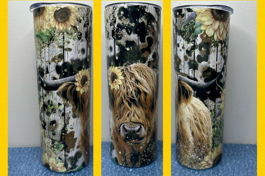 Sunflower Highland Cow 20oz tumbler