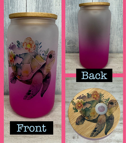 Floral turtle glass cup