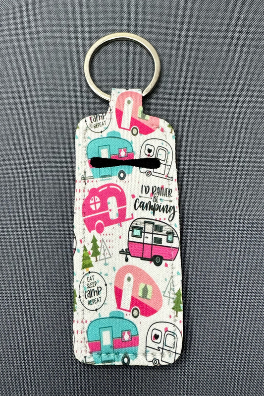 I’d rather be camping chapstick keychain
