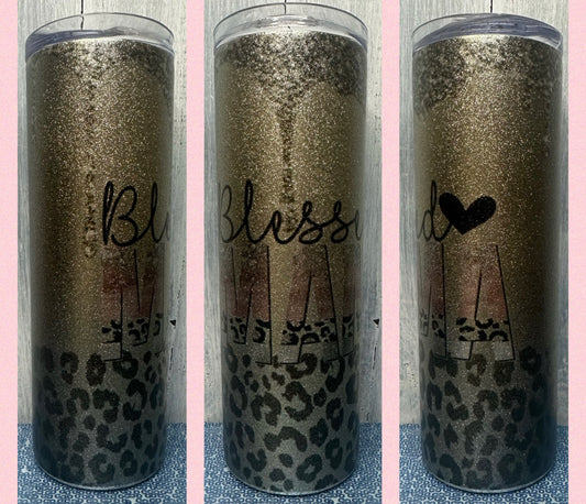 Glitter blessed mama 20 oz tumbler
