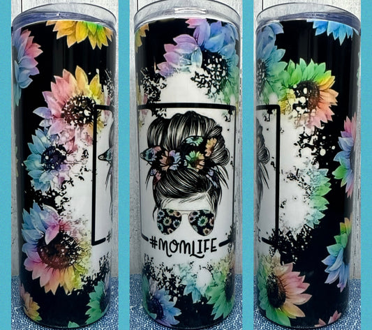 Rainbow sunflower mom life 20oz tumbler