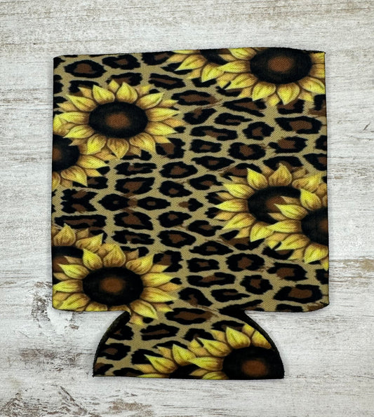 Sunflower cheetah print can koozie