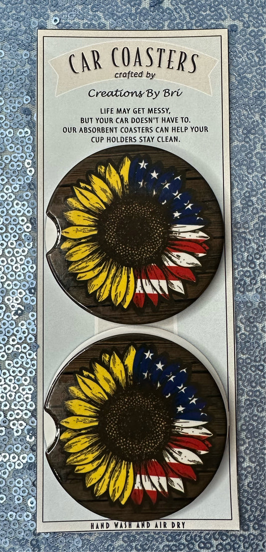 Flag sunflower car coasters