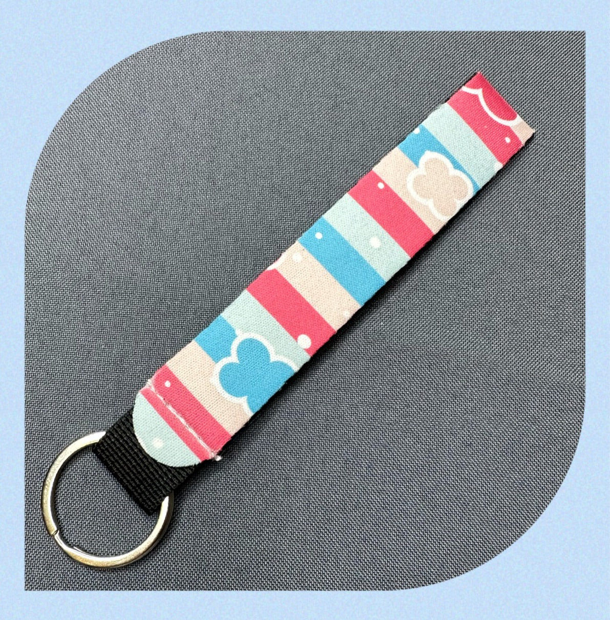 Pink & Blue striped wristlet keychain