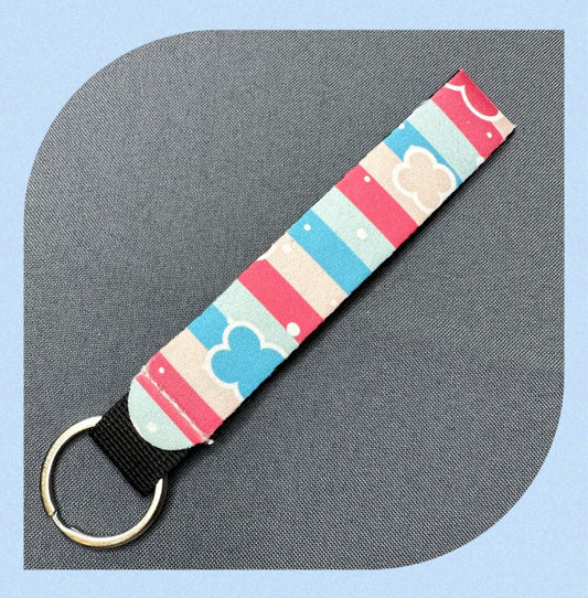 Pink & Blue striped wristlet keychain