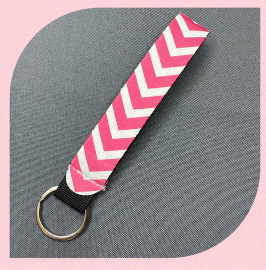 Pink chevron wristlet keychain