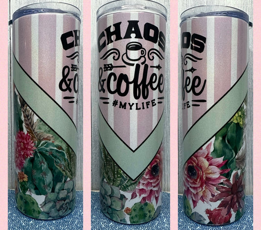 Chaos & Coffee 20oz holographic tumbler