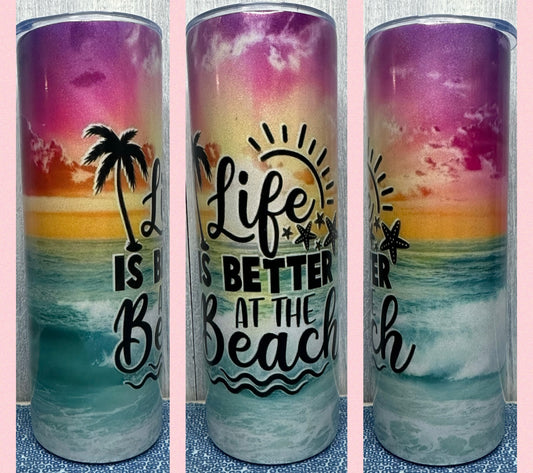 Life is better at the beach holographic 20oz tumbler