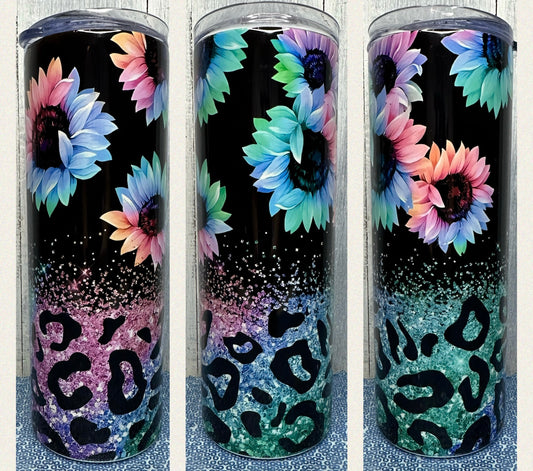 Rainbow sunflowers & cheetah 20 oz tumbler