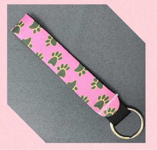Pink & black paw print wristlet keychain