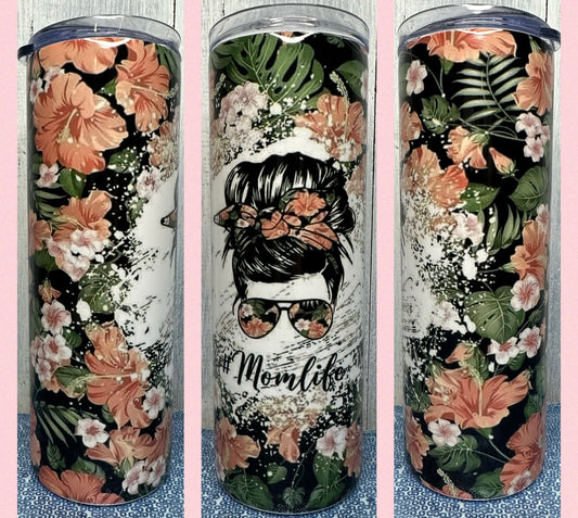 Hibiscus Flower mom life 20 oz tumbler
